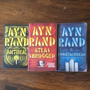3 AYN RAND paperback books - The Fountainhead, Atlas Shrugged, Anthem